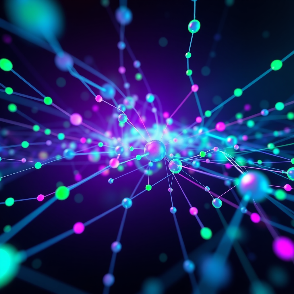 A stylized image featuring a complex network of interconnected nodes and data streams, visually representing data analytics and optimization. The nodes should be color-coded to represent different metrics, such as website traffic, conversion rates, and user engagement. The data streams should flow smoothly and efficiently, highlighting the seamless integration of data and technology. The overall aesthetic should be modern and futuristic, with a color palette dominated by shades of blue, green, and purple. The camera angle should be dynamic, providing a sense of movement and flow. Texture details should be subtle and refined, emphasizing the sleekness of the digital elements. The environment should be abstract and conceptual, suggesting the power and potential of data-driven decision-making. Style reference: Modern, minimalist, and visually striking data visualization. Technical specs: 4K resolution, high-quality rendering.